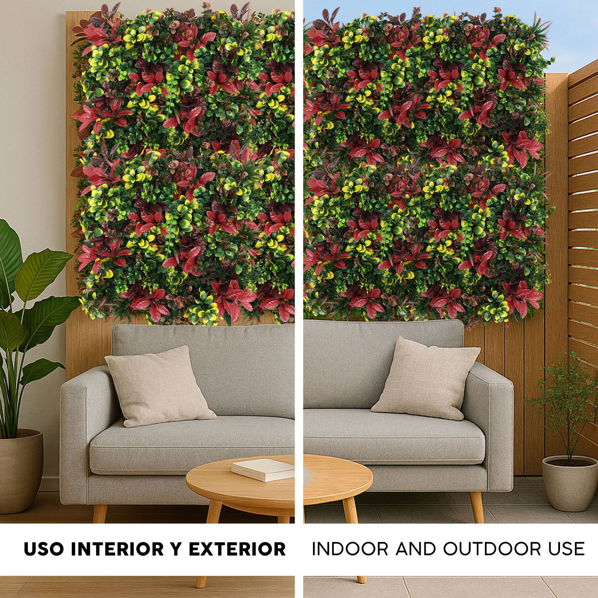 Well home jardín vertical artificial, panel de seto 100x100cm, para decoración interior y exterior en colores rojos y verdes para decoración natural