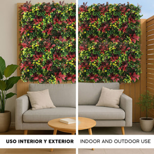 Well home jardín vertical artificial, panel de seto 100x100cm, para decoración interior y exterior en colores rojos y verdes para decoración natural