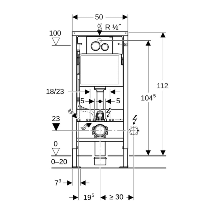 Pack Bâti-support Duofix 112cm + Plaque de commande Chrome Delta20 + fixations murales (458.134.21.3)