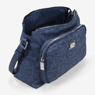 Bolso bandolera azul con cosidos y cremallera