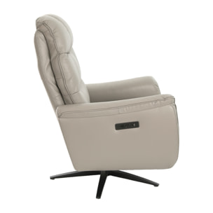 Sillón Angel Cerdá relax giratorio con reposabrazos con asiento y respaldo tapizados en piel de origen vacuno en gris patas de acero inoxidable en epoxi negro 85x80x106cm