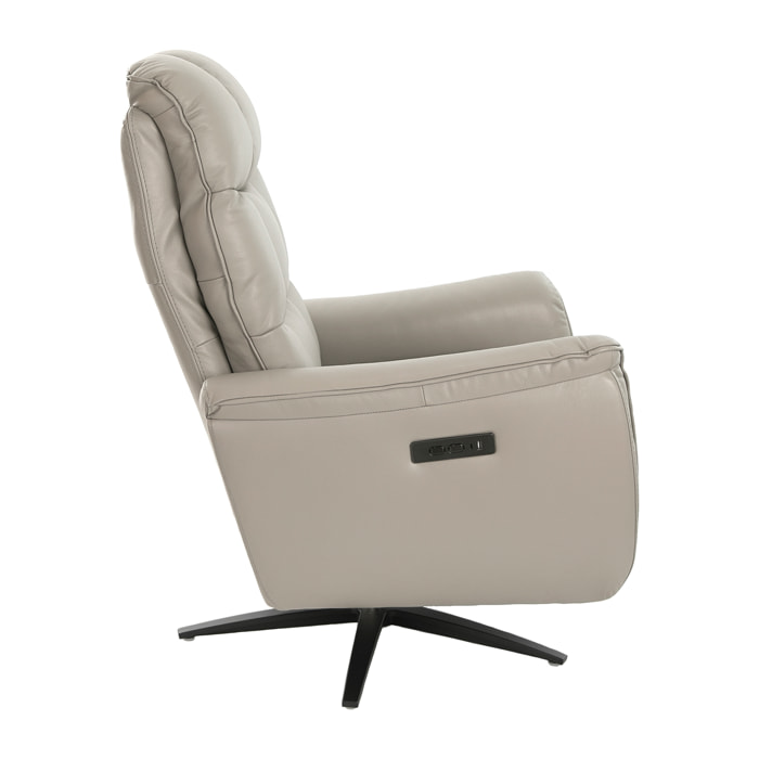 Sillón Angel Cerdá relax giratorio con reposabrazos con asiento y respaldo tapizados en piel de origen vacuno en gris patas de acero inoxidable en epoxi negro 85x80x106cm