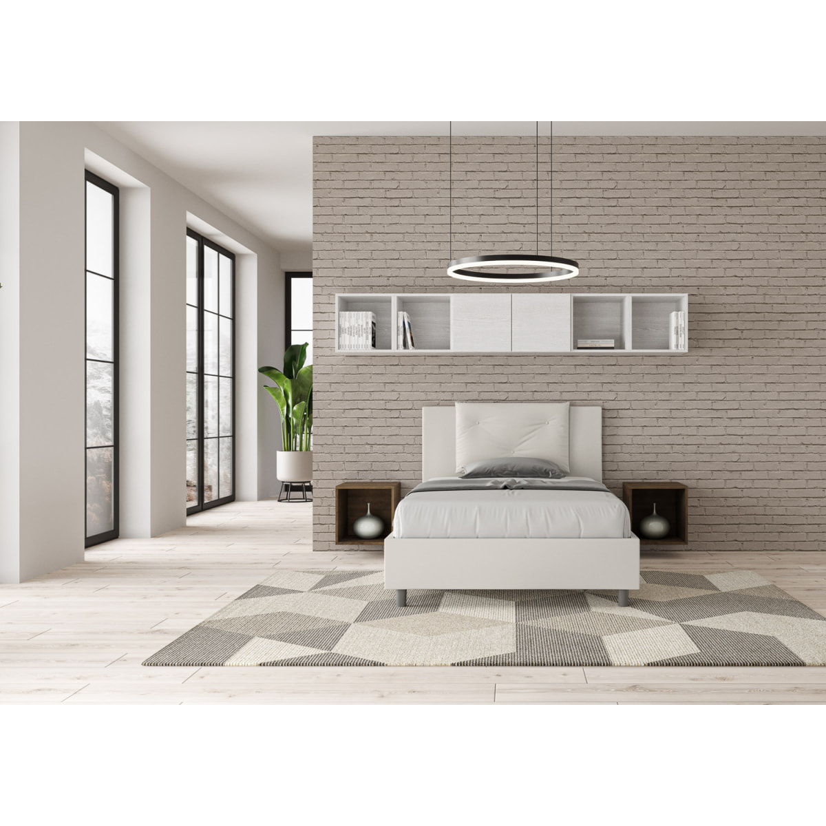 Cama con almacenaje acolchada 120x210 cuero sintético blanco Appia