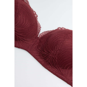 Reggiseno imbottito senza ferretto in pizzo granato, coppa B