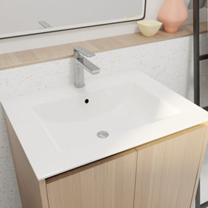 Pack Meuble Salle de Bains 60 cm Chêne Clair, 2 portes avec Vasque Céramique - XENOS