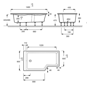 Pack baignoire bain douche antidérapante 150 x 80 Neo version droite blanc mat + tablier