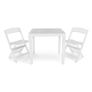 Poker - Set Bistrot In Polyrattan Con 2 Sedie Pieghevoli + Tavolo - Bianco