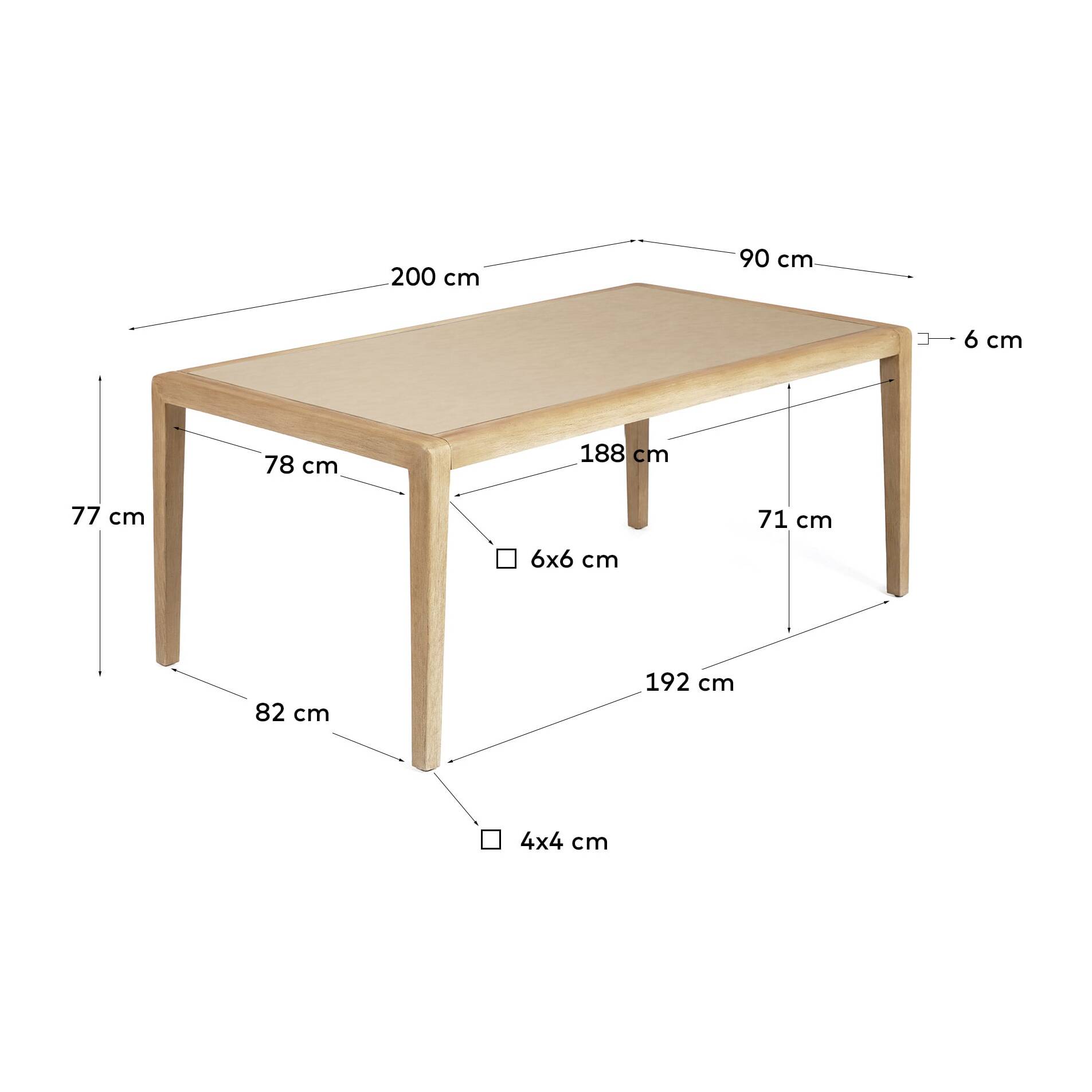 Kave Home - Tavolo Better in polycement beige e legno massiccio di acacia 200 x 90 cm FSC 100%