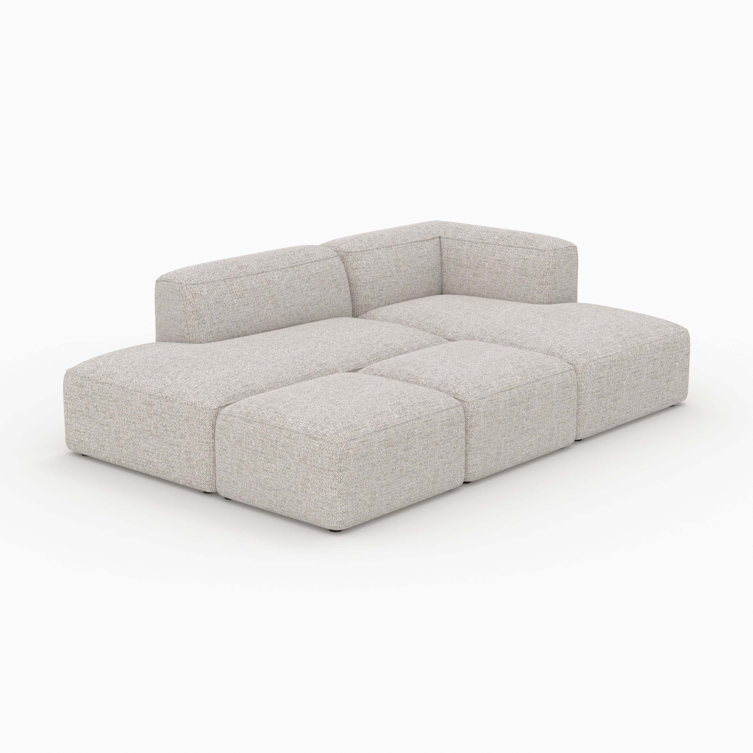 Canapé d'angle droit modulable en tissu beige 4 places avec 2 poufs - Hestia