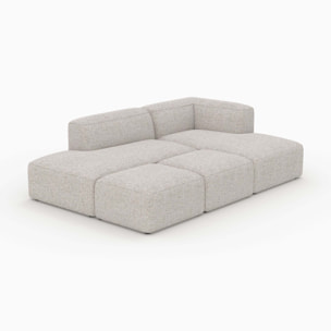 Canapé d'angle droit modulable en tissu beige 4 places avec 2 poufs - Hestia