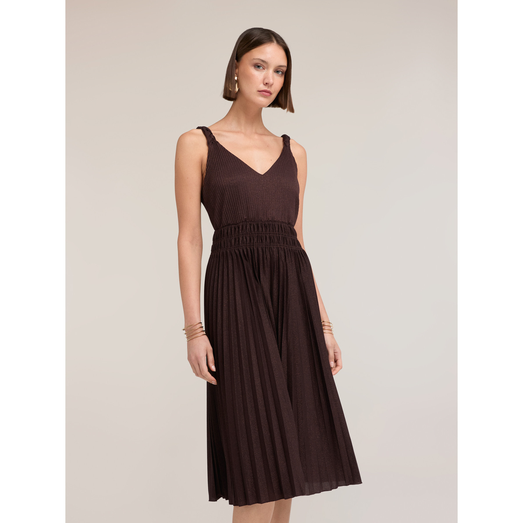 Motivi - Vestito in jersey lurex a coste - Marrone