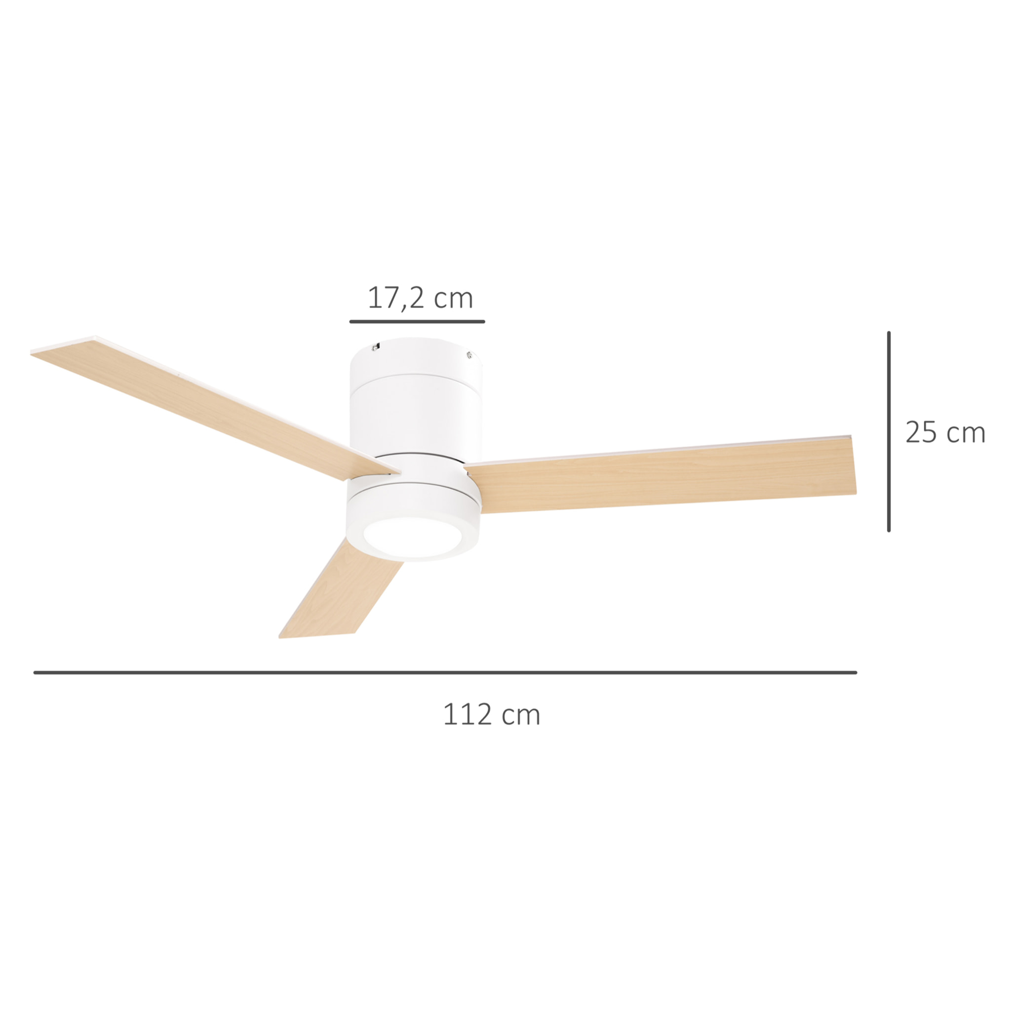 Ventilador de Techo Motor AC 48W con Luz LED Mando a Distancia 112 de Diámetro 3 Velocidades Temporizador 3 Aspas de Madera Silencioso para Dormitorio Salón Comedor 112x112x25 cm Blanco