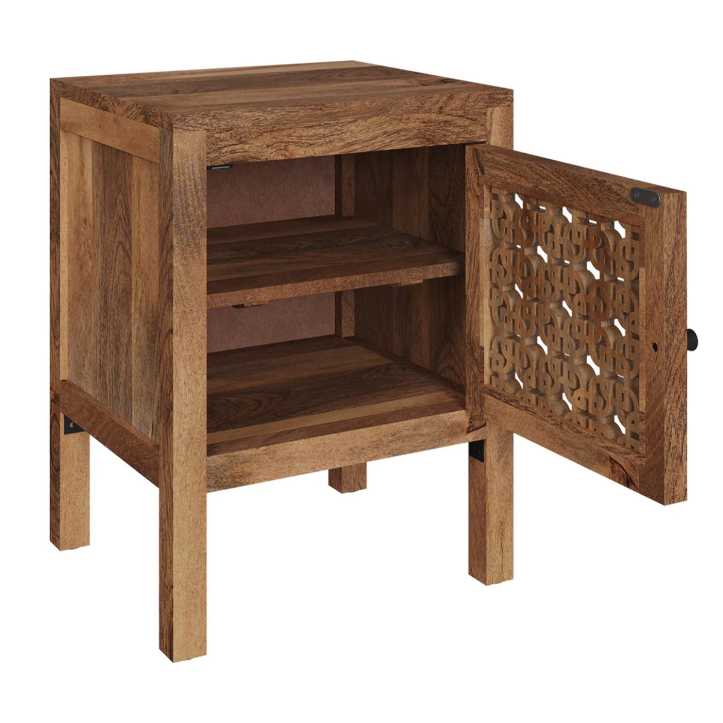 Table de chevet ajourée en bois de manguier - Jaya