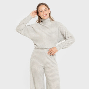 Maglione crop a collo alto 4x2 a costine da donna