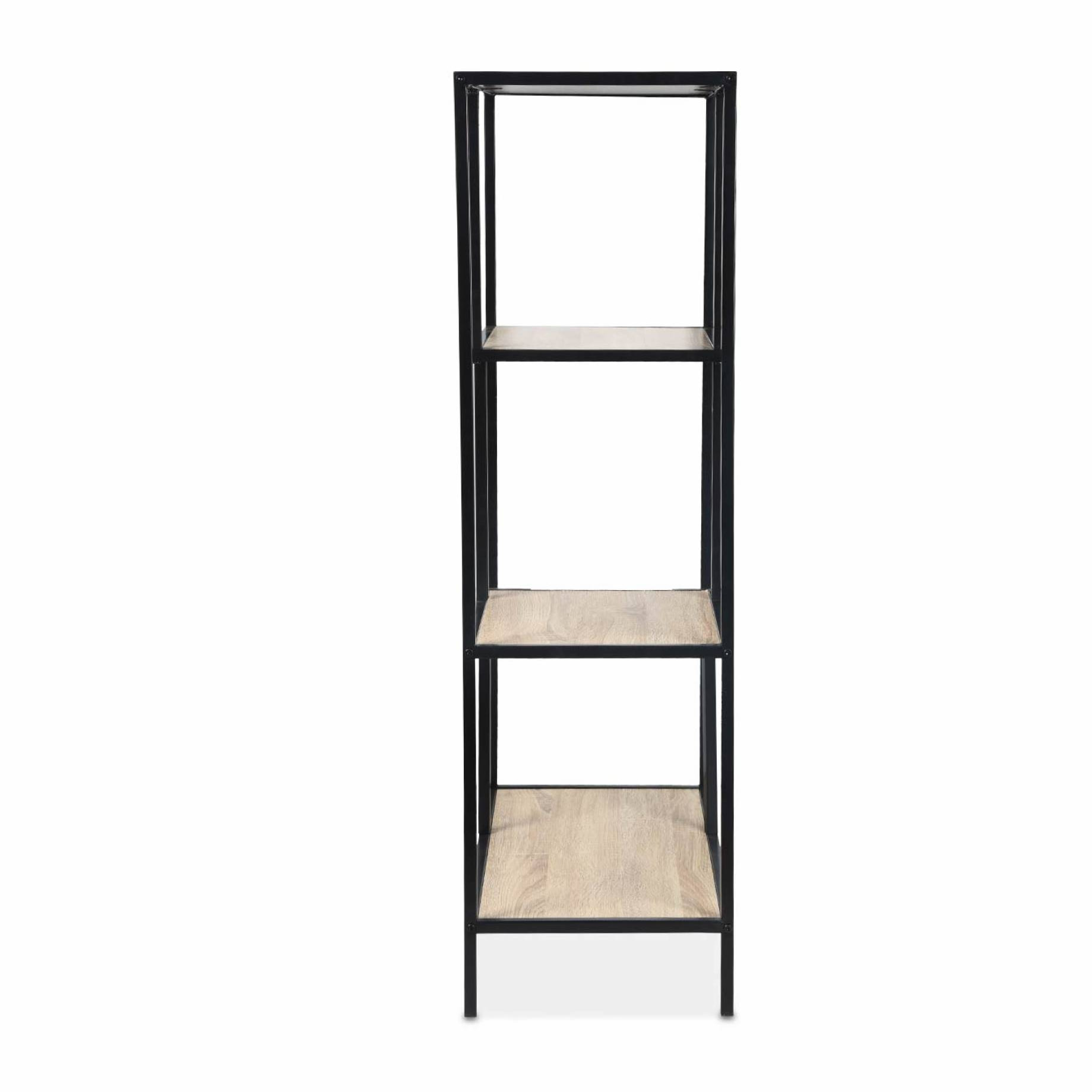 Etagère en métal noir et décor bois - Loft - bibliothèque 4 niveaux. L 69 x l 33 x H 113.5cm