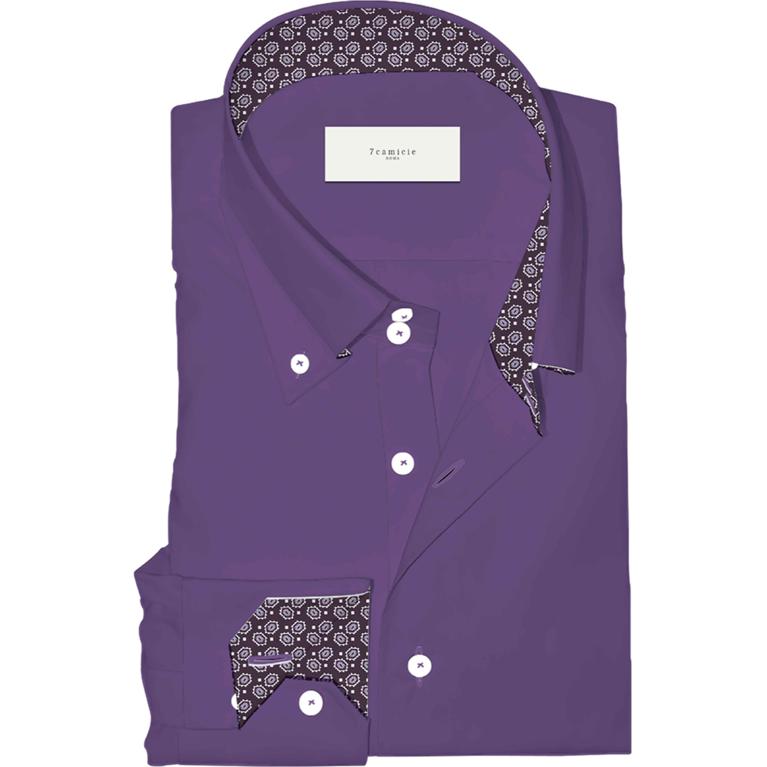 Camicia Uomo 2 Bottoni Button Down Slim Popeline Stretch Unito Viola