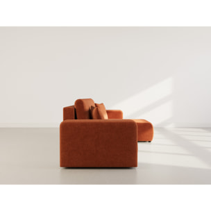 Nicole - canapé d'angle réversible 4 places convertible avec coffre en tissu - Rouille