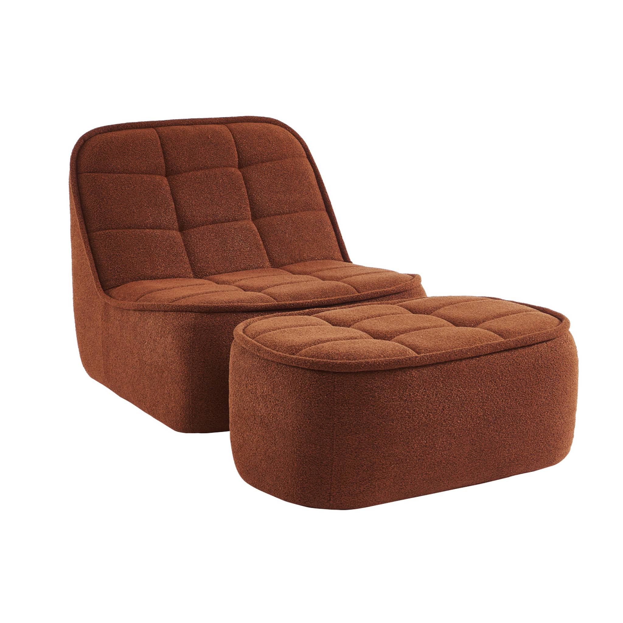 Chauffeuse bouclette texturée 1 place + repose pieds terracotta L 93 x P 104 x H 85cm - Boni