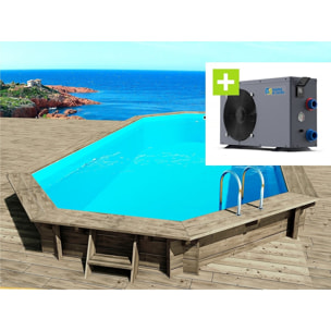 Piscine bois " Cancun " - 6.53 x 4.41 x 1.45 m + Pompe à chaleur - Puissance 6.1 kW -