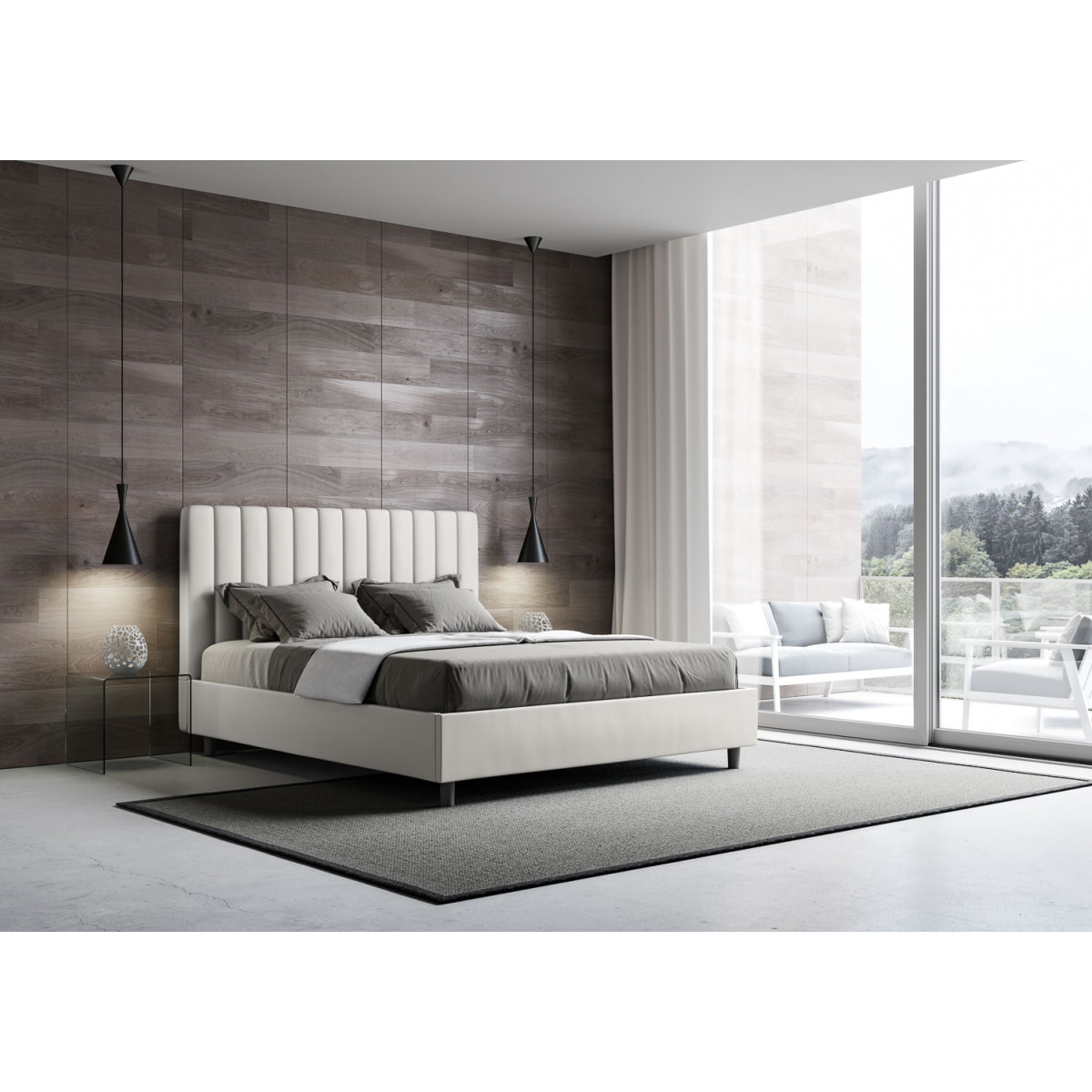 Cama sin somier acolchada 160x210 cuero sintético blanco Agueda