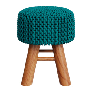 Petit tabouret tricot Lisa bleu