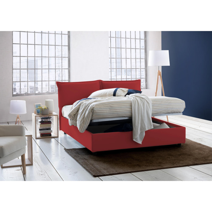 Letto matrimoniale Antonia, Letto contenitore con rivestimento in tessuto, 100% Made in Italy, Apertura frontale, adatto per materasso Cm 160x200, Rosso