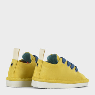 SCARPA ALLACCIATA P01 RAGAZZO IN SUEDE GIALLO-BLU DENIM