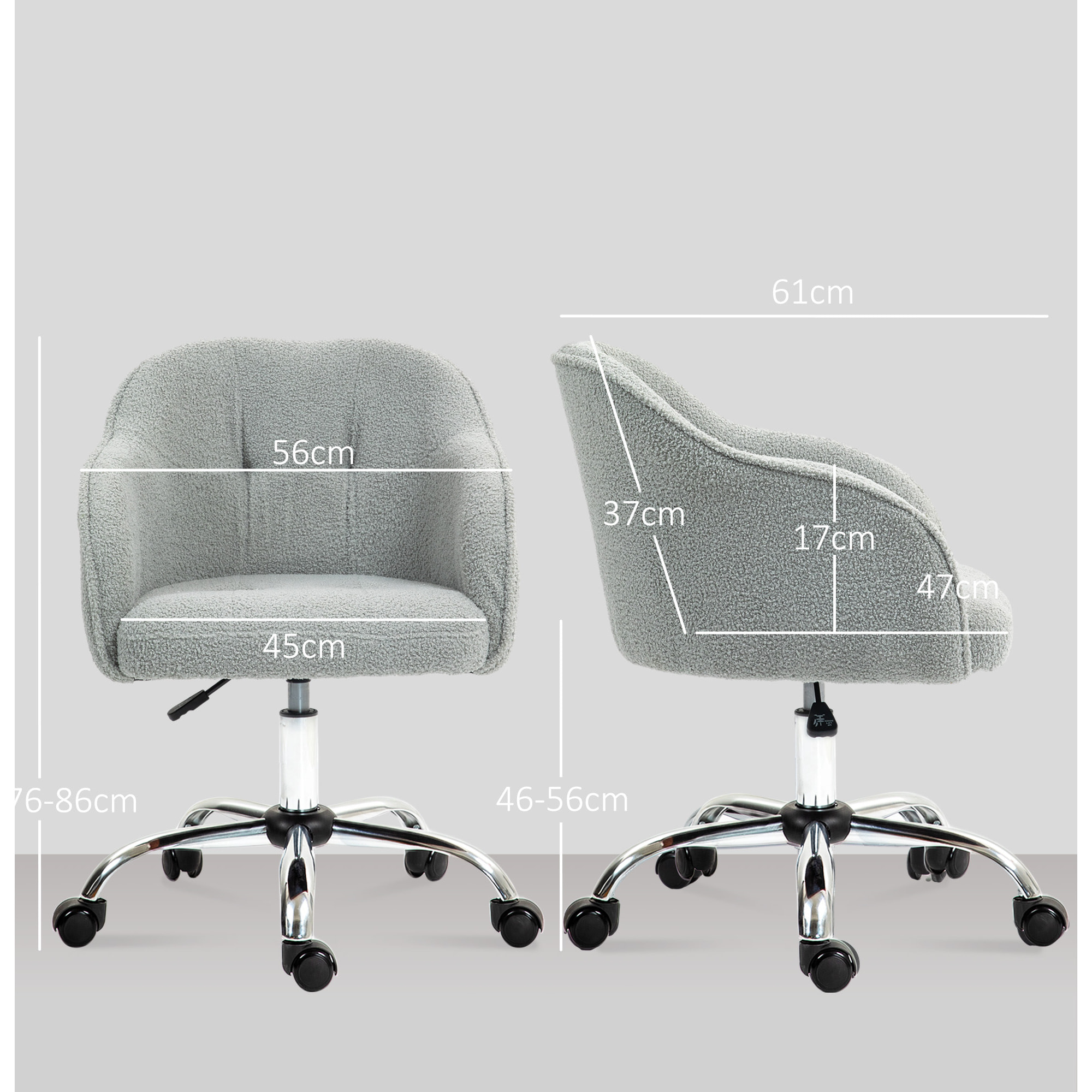 Chaise de bureau tissu bouclette design hauteur réglable pivotante piètement acier gris