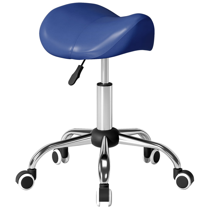 Tabouret de massage tabouret selle ergonomique pivotant 360° hauteur réglable revêtement synthétique bleu chromé