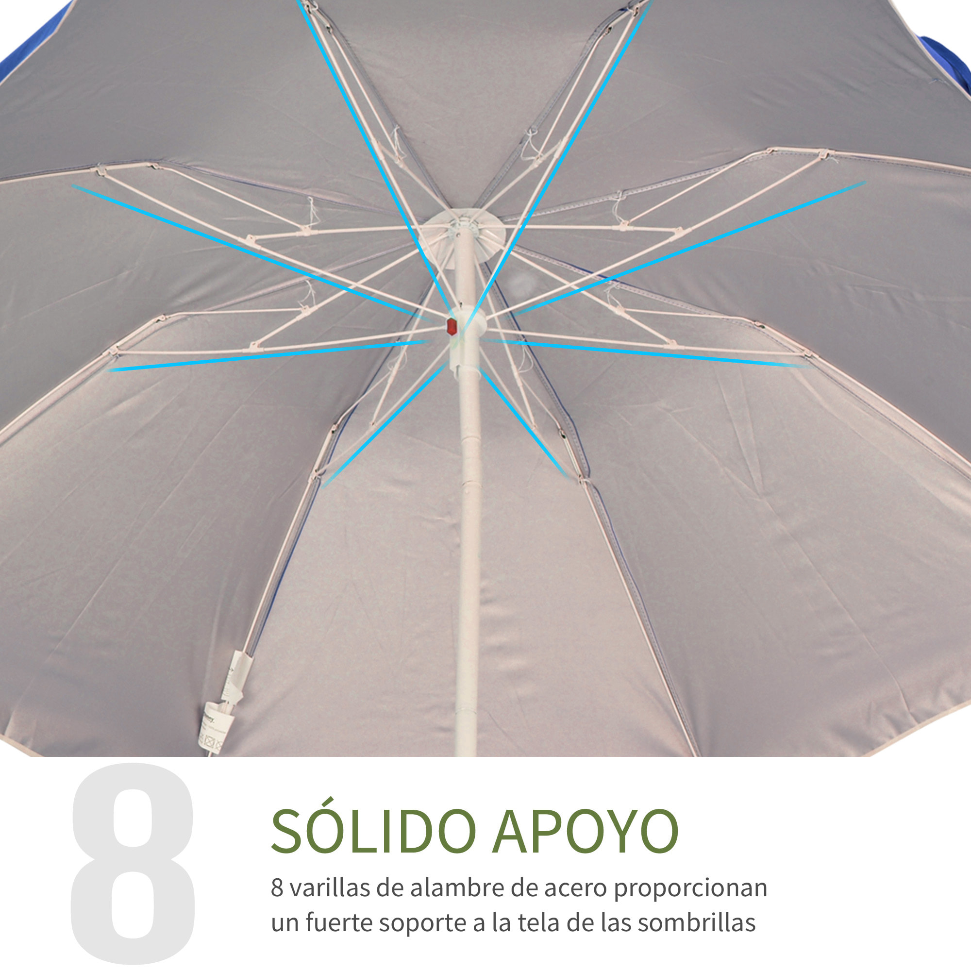 Sombrilla de Playa Grande Ø160 cm Sombrilla de Terraza Exterior con Ángulo Ajustable Protección UV Impermeable y Bolsa de Transporte Azul