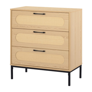 Nagato - commode - cannage et effet bois - 70 cm - Bois