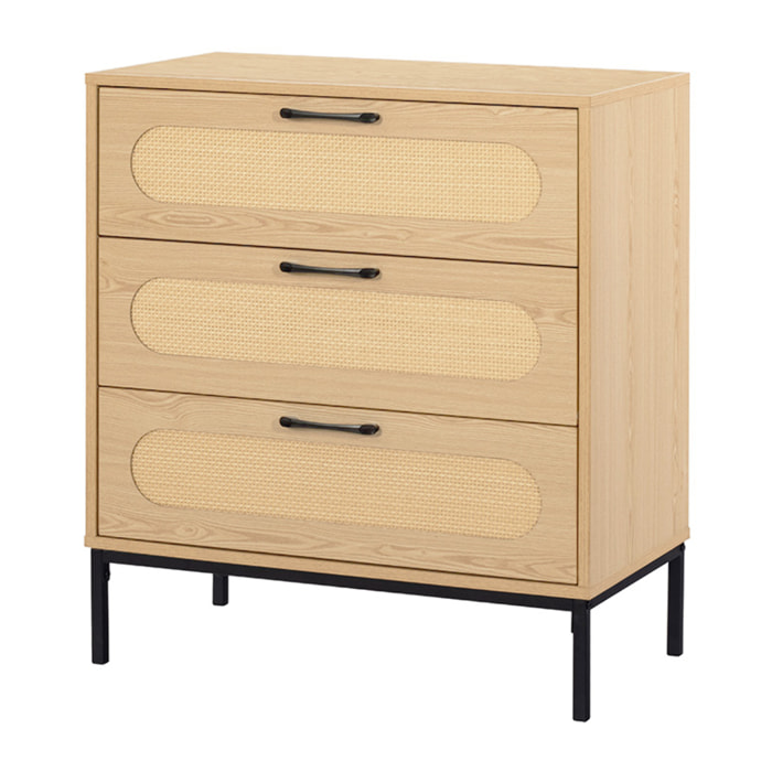 Nagato - commode - cannage et effet bois - 70 cm - Bois