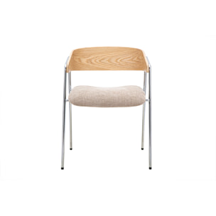 Chaises en tissu effet velours texturé taupe, bois clair et métal chromé (lot de 2) FANELY