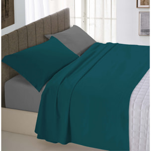 COMPLETO LETTO NATURAL COLOUR MADE IN ITALY COTONE-VERDE PETROLIO/FUMO MATRIMONIALE