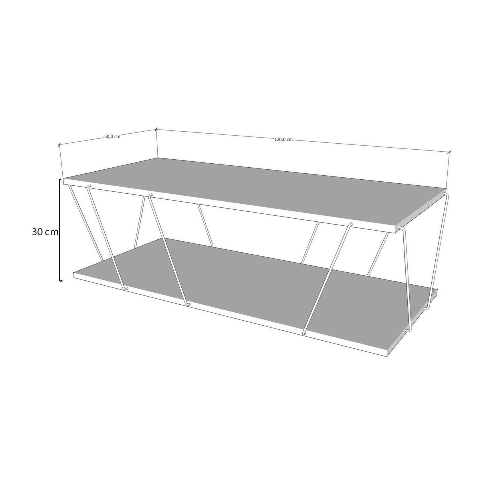 Tavolino da salotto Dmarches, Tavolo basso da caffè, Portariviste per divano, Ripiano da soggiorno, 120x50h30 cm, Bianco e Nero