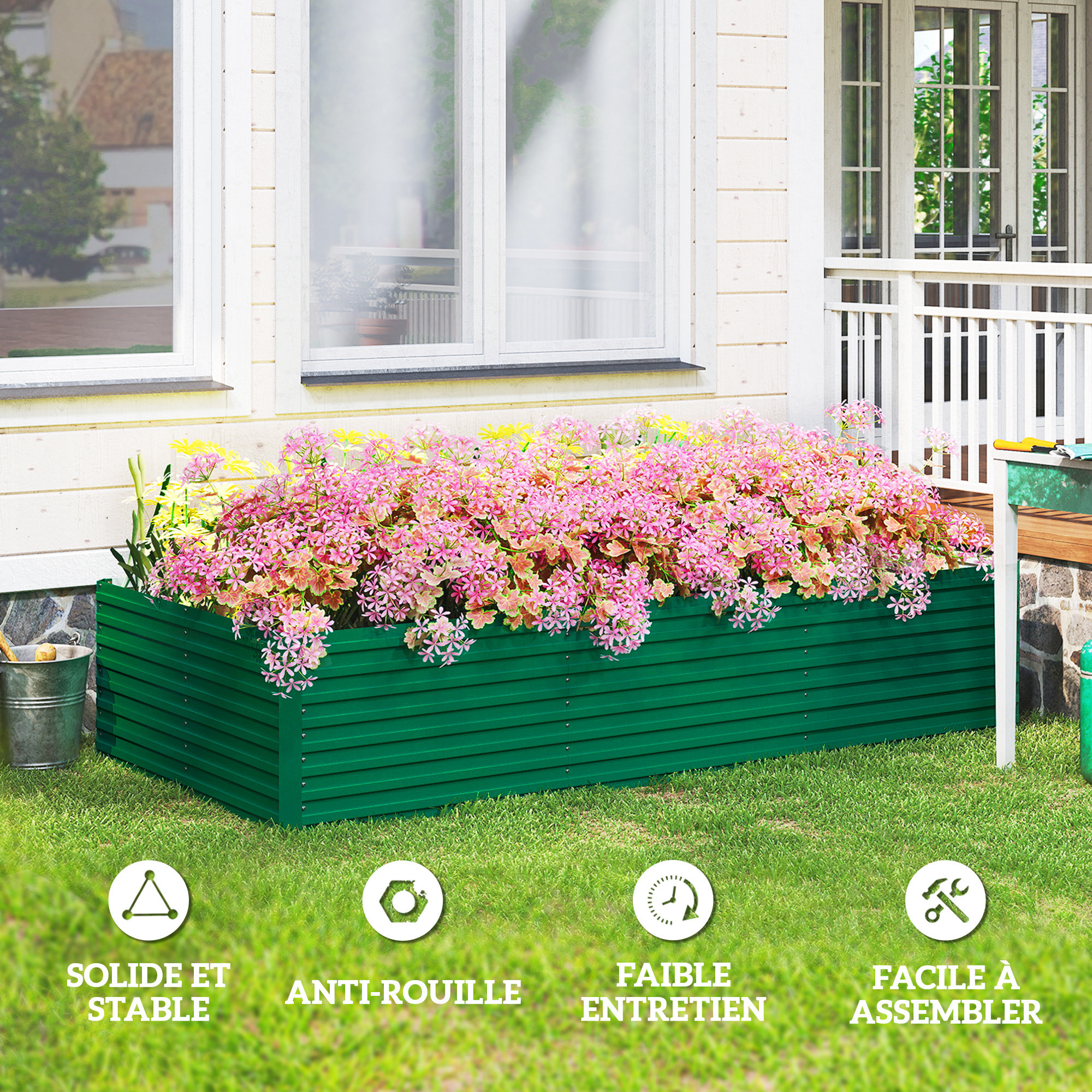 Carré potager jardinière dim. 240 x 120 x 60 cm tôle d'acier ondulée vert