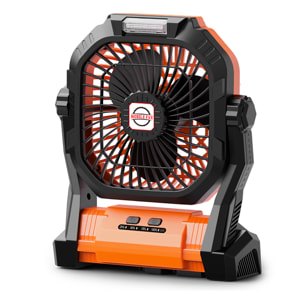 Ventilador P50 con motor sin escobillas, LED con 8 luces, 4 velocidades, 3 niveles de luz. Ángulo ajustable de 180º, gancho para colgar y powerbank de 7800 mAh.