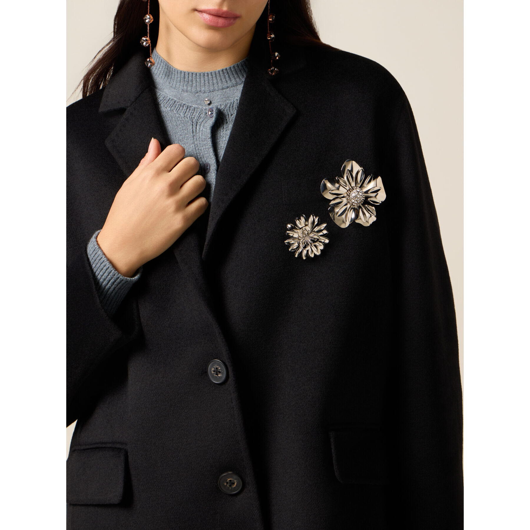 Oltre - Chaqueta desestructurada mezcla lana con broches - Negro