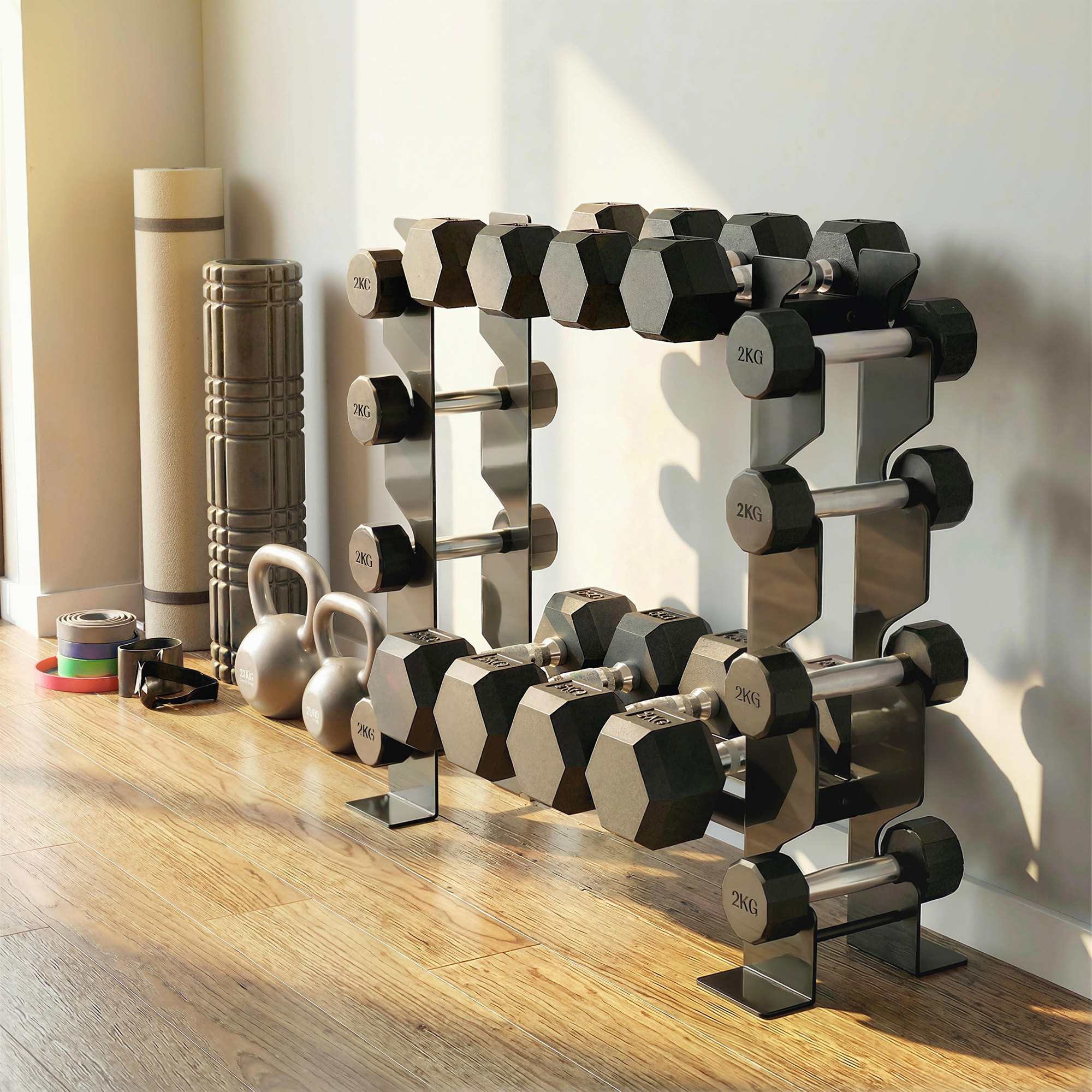 Soporte Mancuernas de 4 Niveles, Estante de Almacenamiento de Pesas de Acero Resistente para Mancuernas, Kettlebells, para Entrenamiento en Gimnasio Casa, Carga 200 kg, 70x21x55 cm