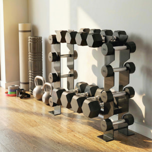 Soporte Mancuernas de 4 Niveles, Estante de Almacenamiento de Pesas de Acero Resistente para Mancuernas, Kettlebells, para Entrenamiento en Gimnasio Casa, Carga 200 kg, 70x21x55 cm