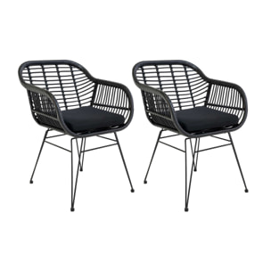 Candelaria - lot de 2 chaises - en poly rotin noir - Noir