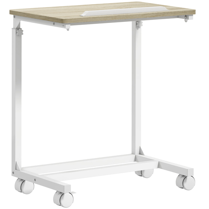 Table de lit mobile - table pour ordinateur portable - hauteur réglable, plateau inclinable - métal blanc effet bois
