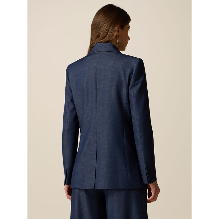 Oltre - Blazer cruzado efecto denim - Azul
