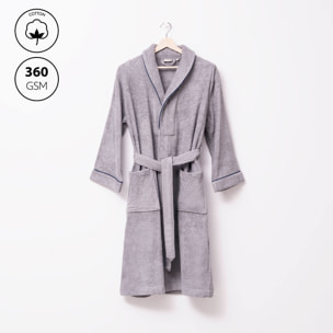 Albornoz s-m 100%algodón 360gsm gris con ribetes azules scalpers home