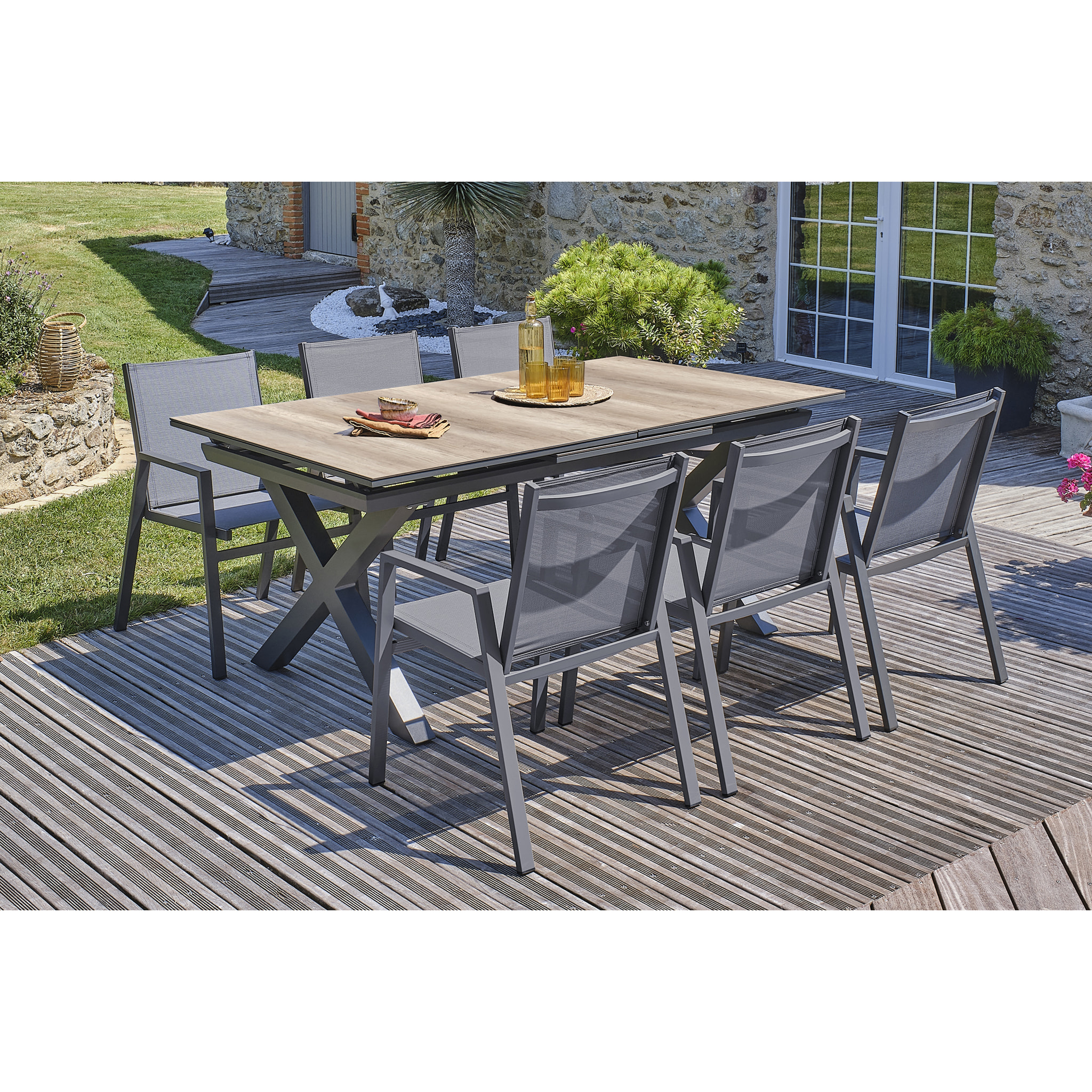 FLORIDE - Ensemble repas de jardin 6 places en aluminium