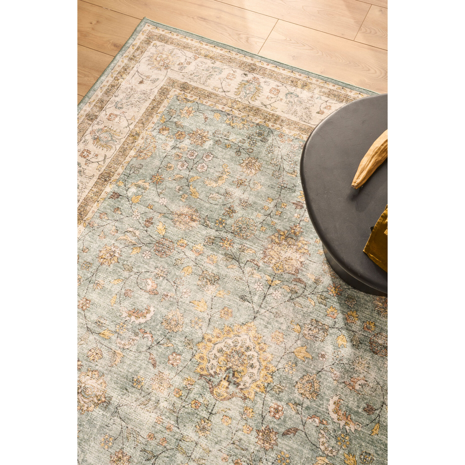 OTTOMAN - Tapis à poils courts doux à motif arabesque turquoise