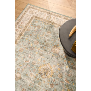 OTTOMAN - Tapis à poils courts doux à motif arabesque turquoise