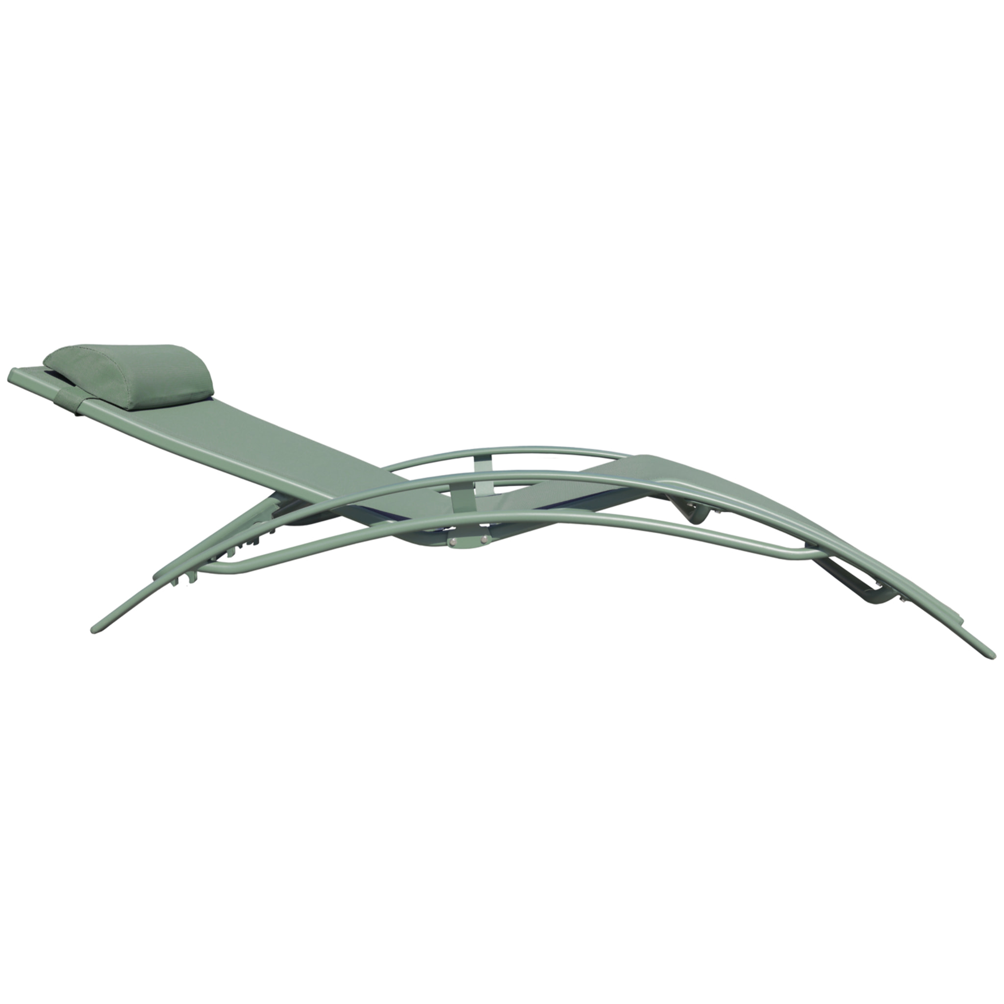 Lot de 2 transats GALAPAGOS en textilène vert sauge - aluminium vert sauge