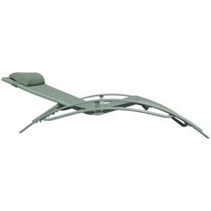 Lot de 2 transats GALAPAGOS en textilène vert sauge - aluminium vert sauge