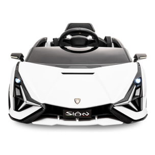 PLAYKIN Coche de batería 12V niños 3-8 años Lamborghini Sian White mando control remoto